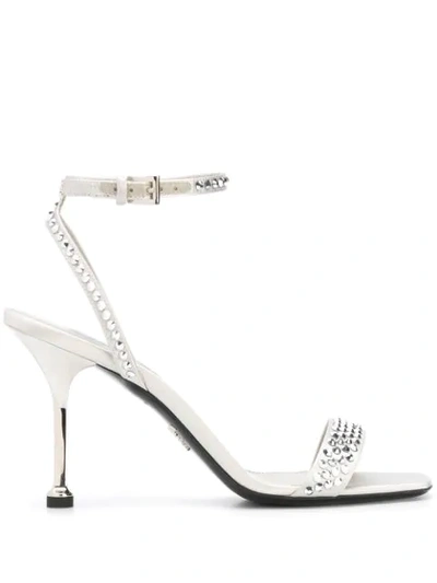 Shop Prada Crystal Embellished Sandals In Silver