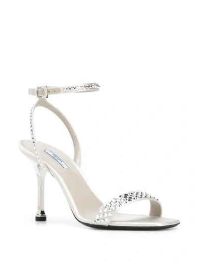 Shop Prada Crystal Embellished Sandals In Silver