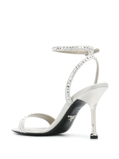 Shop Prada Crystal Embellished Sandals In Silver