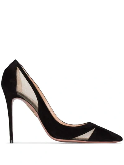 Shop Aquazzura Savoy 105mm Mesh Cutout Pumps In Black