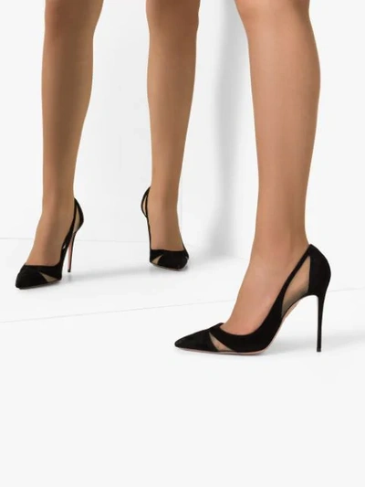 Shop Aquazzura Savoy 105mm Mesh Cutout Pumps In Black