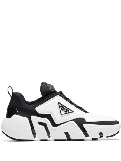 Shop Prada Techno Stretch Sneakers In White