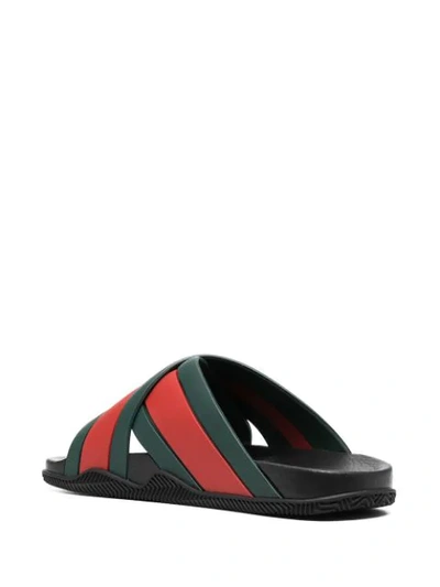 Shop Gucci Web Stripe Slides In Green