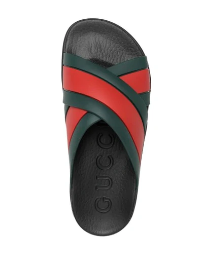 Shop Gucci Web Stripe Slides In Green