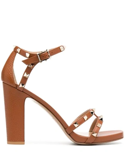 Shop Valentino Rockstud 105mm Sandals In Brown