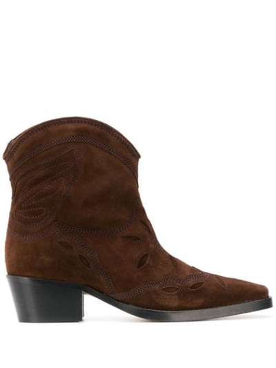 Shop Ganni Cowboy Ankle Boots In Brown