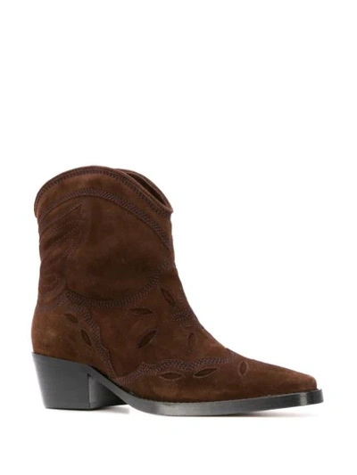 Shop Ganni Cowboy Ankle Boots In Brown