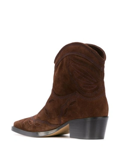 Shop Ganni Cowboy Ankle Boots In Brown