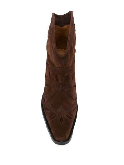 Shop Ganni Cowboy Ankle Boots In Brown