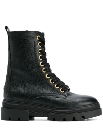 Shop Tommy Hilfiger Chunky Combat Boots In Black