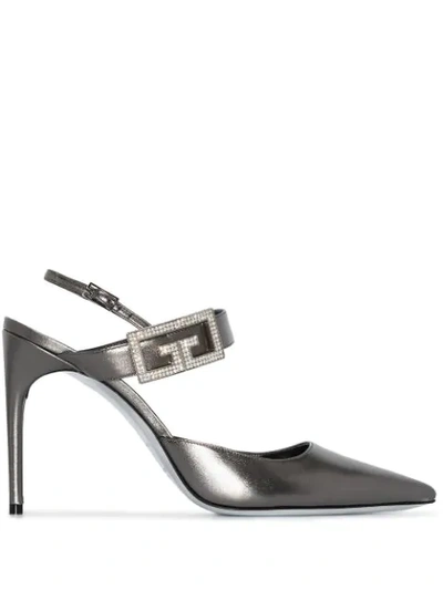 Shop Givenchy X Browns 50 Gg 100mm Leather Pumps In Silver