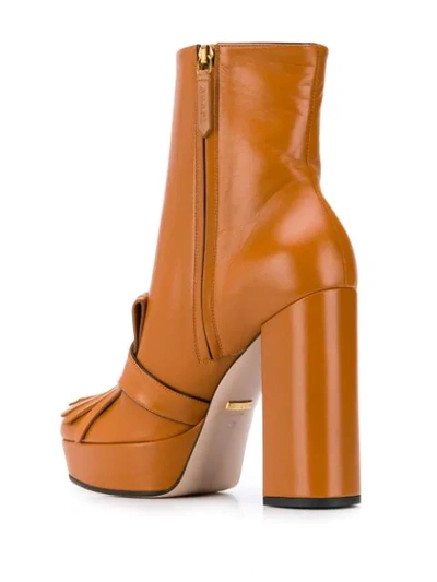 Shop Gucci Fringe Platform Ankle Boots In Brown