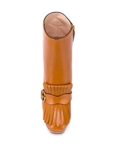 Shop Gucci Fringe Platform Ankle Boots In Brown