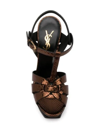 Shop Saint Laurent Tribute 135mm Metallic-effect Sandals In Brown