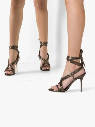 Shop Manolo Blahnik Metallic 105mm Ankle Tie Sandals