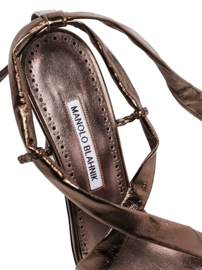 Shop Manolo Blahnik Metallic 105mm Ankle Tie Sandals