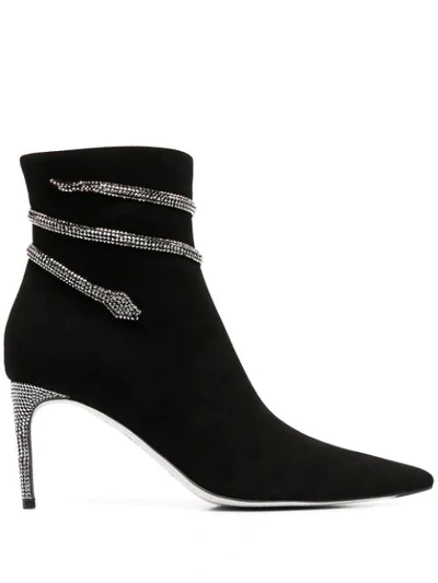 Shop René Caovilla Embellished Snake Pointed Boots In Black