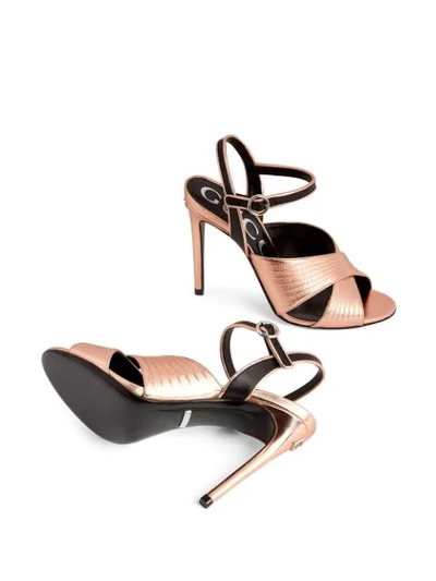 Shop Gucci Metallic-finish Cross-strap 104mm Sandals In Pink