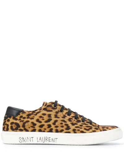 Shop Saint Laurent Leopard-print Lace-up Sneakers In Brown