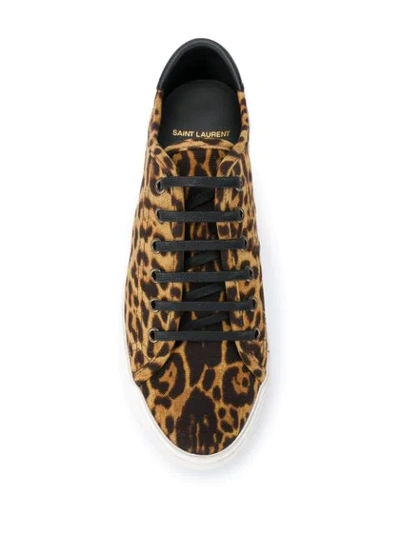 Shop Saint Laurent Leopard-print Lace-up Sneakers In Brown