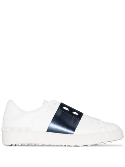 Shop Valentino Open Leather Sneakers In White