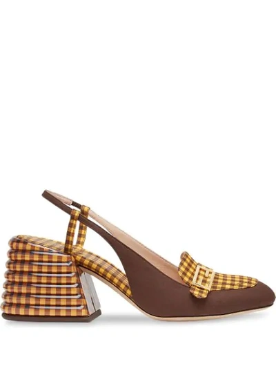 Shop Fendi Promenade Checked Slingback Loafers In Yellow