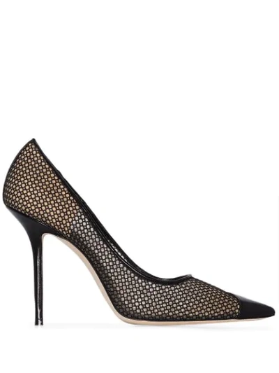 Shop Jimmy Choo Love 100mm Mesh And Leather Pumps In Black