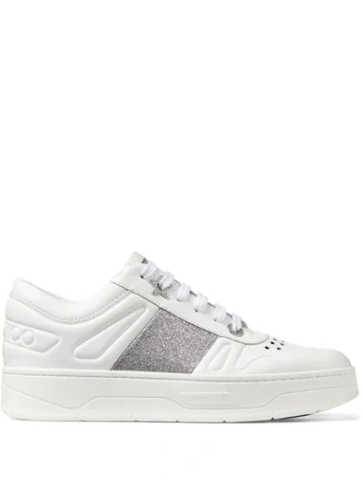 Shop Jimmy Choo Hawaii Glitter-embellished Low-top Sneakers In White