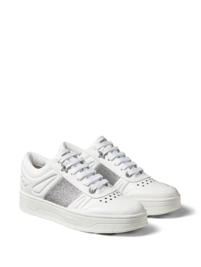 Shop Jimmy Choo Hawaii Glitter-embellished Low-top Sneakers In White