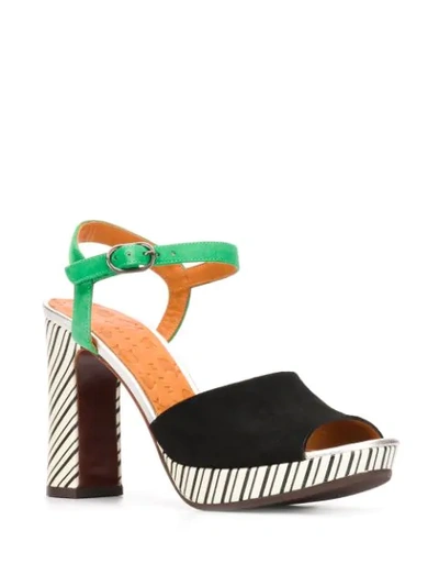 Shop Chie Mihara Cassette Striped Heel Sandals In Black