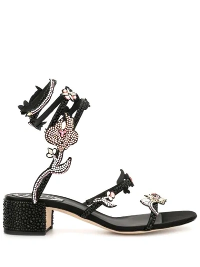 Shop René Caovilla Cleo Rhinestone-embellished Sandals In Black