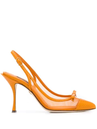 Shop Dolce & Gabbana Bow Detail Mesh Pumps In 8l200 Orange