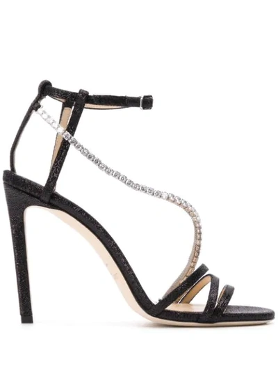 Shop Jimmy Choo Thaia 100mm Crystal-embellished Sandals In Black