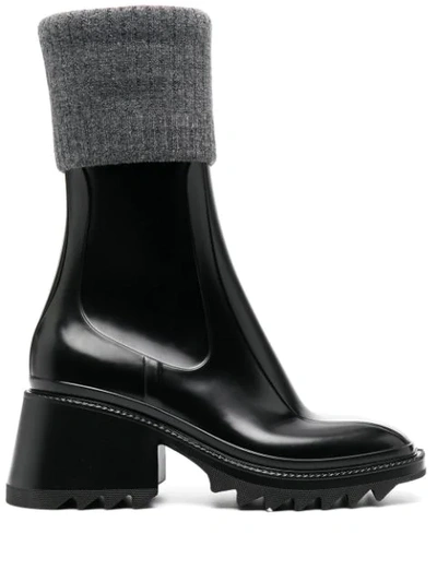 Shop Chloé Knit-detail Ankle Boots In Black
