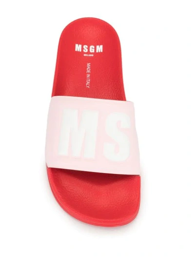 Shop Msgm Logo Print Sliders In Red