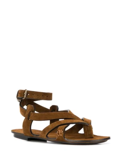 Shop Saint Laurent Culver Wrap-around Sandals In Brown