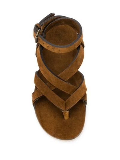 Shop Saint Laurent Culver Wrap-around Sandals In Brown