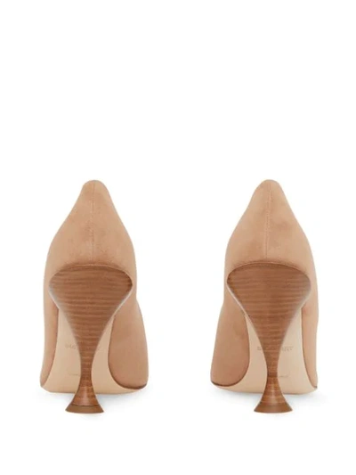 Shop Burberry Suede Sculptural Point-toe Pumps In Neutrals