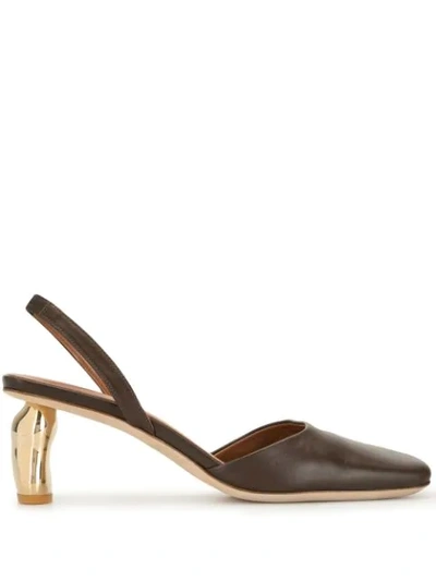 Shop Rejina Pyo Luna Square-toe Leather Pumps In Brown