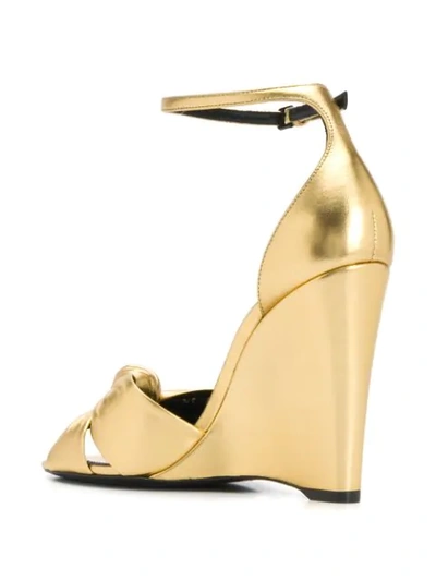 Shop Saint Laurent 95mm Knot Wedge Sandals In Gold
