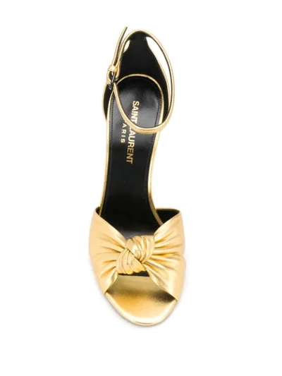 Shop Saint Laurent 95mm Knot Wedge Sandals In Gold