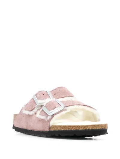 Birkenstock Arizona Mauve Shearling-lined Suede Sliders In Pink