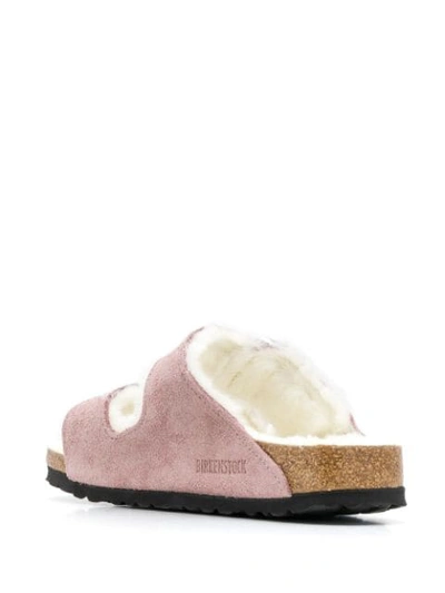 Birkenstock Arizona Mauve Shearling-lined Suede Sliders In Pink