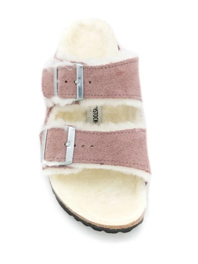 Birkenstock Arizona Mauve Shearling-lined Suede Sliders In Pink