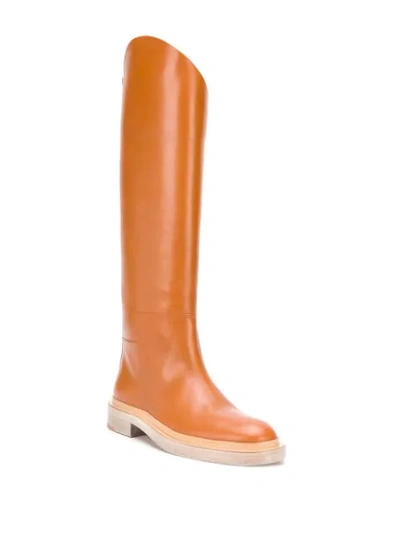 Shop Jil Sander Asymmetric-edge Knee-length Boots In Brown