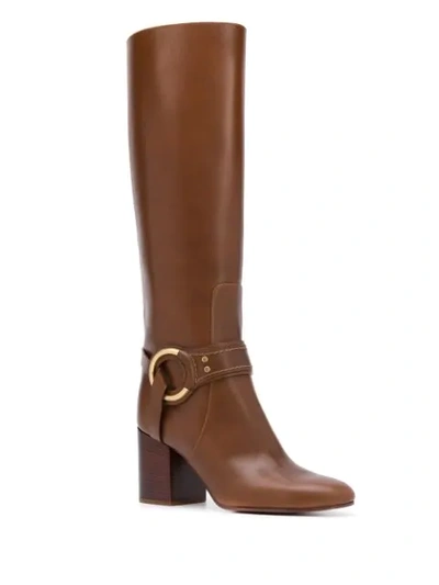 Shop Chloé Knee-high Side Buckle Boots In Brown