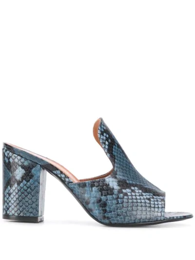 Shop Via Roma 15 Heeled Snakeskin-effect Mules In Blue