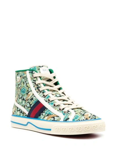 Shop Gucci 1977 Liberty London High-top Sneakers In Green
