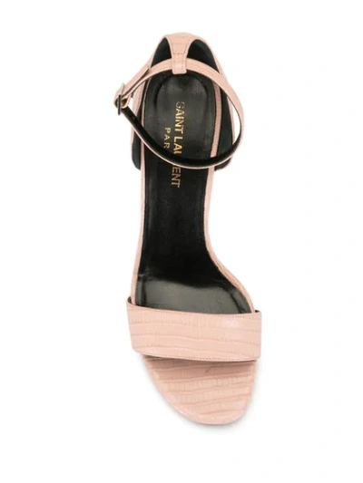 Pre-owned Saint Laurent Crocodile Effect Ankle Strap Sandals In Pink