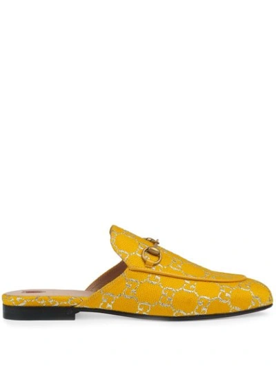 Shop Gucci Princetown Gg Supreme Slippers In Yellow